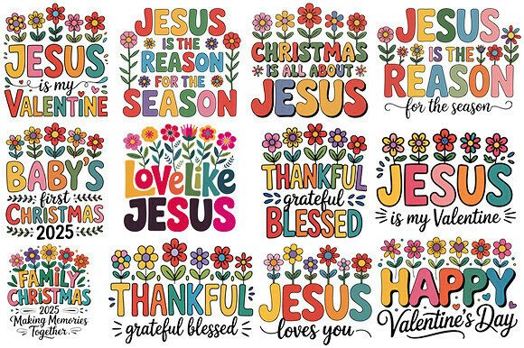 Christian Png Bundle, Jesus Floral Png for T-Shirt Designs