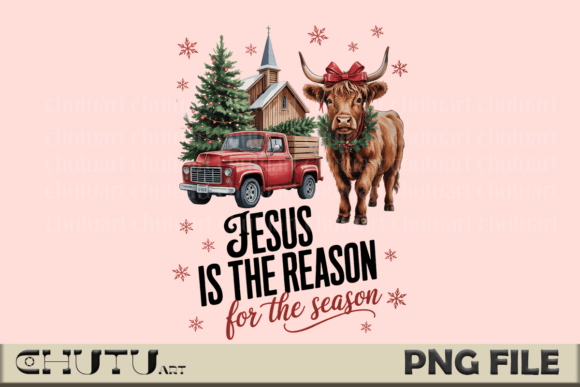 Highland Cow Jesus Christmas PNG for T-Shirt Designs
